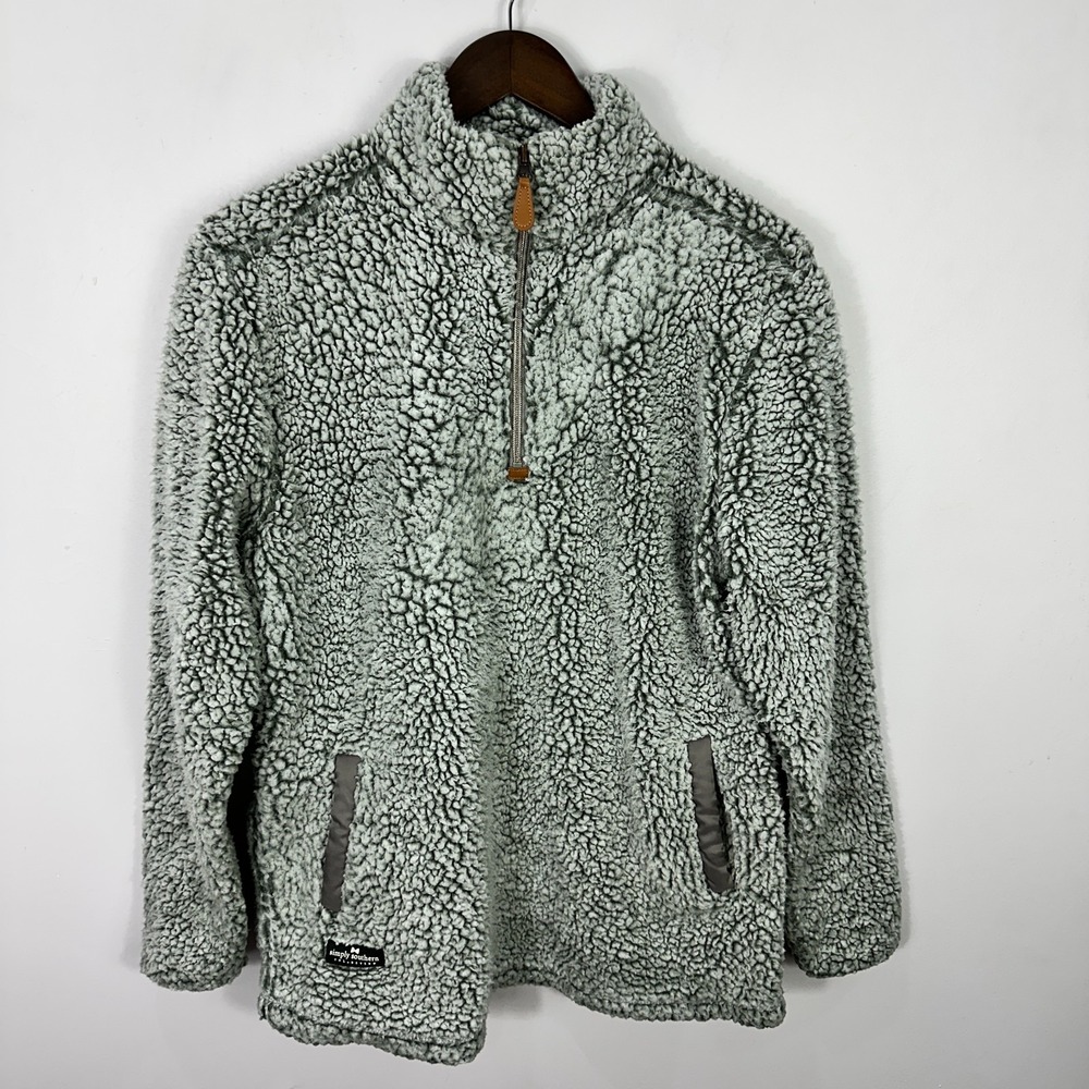 Simply Southern Sherpa Fleece Pullover Womens Large Grey Quarter Zip Jacket L